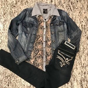 BKE boutique lace button down shirt